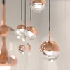 Staircase Pendant Lamp with Solid Acrylic Ball Rose Gold Raindrop Chandelier Dining Room Bedroom Living Room Light Fixture