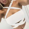 Women's Tanks Camis Women Sexy Strapless Tube Top 2021 Fashion Cropped Bandeau Tops Underwear Bras Halter LaceUp Bandage Crop Tops White Black Z0510