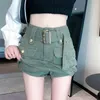 Kjolar y2k rok kargo wanita pakaian mode korea mini khaki hijau kawaii celana pendek kasual lurus musim panas 230509