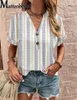T-shirt femme élégant imprimé bouton décoration col en V femme 2023 été décontracté Hip Hop Style Tee chauve-souris à manches courtes hauts amples 230510