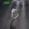 Solitaire Ring Vistomo 14K 585 Cincin Emas Kuning untuk Wanita Berlian Langit Biru Topaz 585 Asli Nyata Ulang Tahun Perhiasan 230510