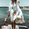 Traje de baño de mujer 2023 largo suelto para playa mujeres traje de baño cubrir mujer Bikini cubrir ropa de playa blusa Saida de Praia 230510