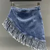 Skirts Summer Denim Womens Irregular Solid Color High Waist Tassel Jean Y2K Fashion Female Shorts 230509