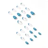 False Nails French Short Oval Fake Nail Tips With Designs Cute Round Head Set Press On Full Cover Blue DIY Manicure