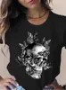 Dames T-shirt Nieuwe Summer Skull Flowers Fashion Women T-shirt Grafische t-shirt dame Harajuku Tops 90s Korte mouw grappige T-shirts meisjes kleding P230510