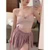 Werk jurken Vintage Koreaanse Retro Dancewear Ballerina Deskleding Lace Square Neck T-Shirt Tank Sokpak 3 stuks Sets Y2K