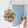 Decorative Flowers Highland Cow Wreath Spring Decor Bows Leaves Wooden Summer Floral Wreaths For Front Door Decoration