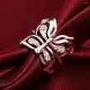 Cluster Ringe Charm 925 Stempel Silber Farbe Kristall Schmetterling Ring für Frauen Einstellbare Mode Retro Hochzeit Party Geschenk Luxus Schmuck