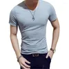 Camisetas masculinas de verão usam branco liso de cor pura de cor curta de colar de manga curta camiseta de manga curta