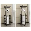 Hooks Multi-Functional Toilet Paper Roll Tissue Holder Stand Bathroom Free Standing Storage Accessories Black A