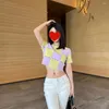 Pulls pour femmes Sexy Crop Tops Mode T-shirt court pour femmes Color Matching Plaid Knit Pull Tees Girly Sweet Slim O-cou Summer T