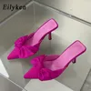 Slippare Eilyeken Autumn Big Butterfly-Knot Kvinnor Sandaler grunt Point Toe Mules Stripper High Heel Pumps Ladies Shoes 230510