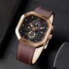 Estuches para relojes LIGE Fashion Square Dial Leather Mens es Luxury Sport Waterproof Man Chronograph Cuarzo Wristes Montre HommeBox 230509