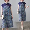 Etnische kleding 2023 dames vintage cheongsam Chinees verbeterde qipao jurk nationale bloemenprint katoen linnen elegant patchwork