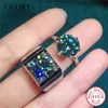 Pierścień Solitaire Geoki 925 Sterling Srebrny Cincin Pasangan Hijau biru Butir Besar Batu Utama 11mm 5 Karat Perhiasan Zamrud Mewah 230510