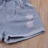 Kleidungssets Humor Bär Modestil Mädchen 3D-Blumen Sling Top + Jeansshorts 2-teilig Lässige Kleinkindkleidung