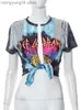 T-shirt femme imprimé motif coupe basse T-shirts mode Ttassel style punk à manches courtes femmes Cardigan été Harajuku lâche Y2k vêtements T230510