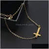 Charm Bracelets New Stainless Steel Cross Bracelet Gold Sier Color Chain Pendant Bangles For Women Men Fashion Friendship Je Dhgarden Dh5Tv