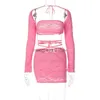 Robe deux pièces 2 pièces rose tenues pour femmes Sexy Club robe deux pièces jupe ensembles anniversaire Rave Festival vêtements D95-CI20 T230510