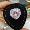 퀸 하트 핑크 다이아몬드 반지 925 스털링 실버 파티 웨딩 밴드 링 여성 신부 약속 약혼 보석 선물
