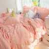 Bedding Sets Corean Princess Seersucker Kawaii Conjunto Lovely Ruffles Girl Duvet Cover Solid Soft confortável cama S 220x240 230510