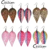 Charm Fashion cekiny Paillette Glitter Leaf Pu skórzane kolczyki dla kobiet Bling Brinco Ear Oval Colorf Designer Jewelry chr dhgarden dhasc