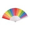 Folding Rainbow Fans Vintage Style Rainbow Printing Crafts Home Festival Decoration Plastic Hand Hold Dance Fans