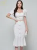 Dwuczęściowa sukienka H Han Queen Summer Women 2 sztuk garnitury Krótkie topy z rękawem puff