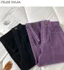 Women's Pants Capris Spring Corduroy Trousers Woman Pants Elastic Waist Purple Solid Straight Leg Pants Autumn Chic Loose Harajuku Pants Woman Bottom 230510