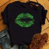 女性のTシャツの女性Tシャツかわいいセクシーな緑の唇キスプリントハラジュクレディーTシャツ夏90年代服ブラックホワイトTシャツ女性トップP230510