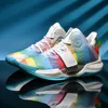 Casual Men Sneakers High-Top Colorful Rainbow Lace-Up Men Shoes With Rubber Sole Breattable Mesh Fabric Nya skor Zapatillas