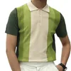 Herrpolos stil män lyxig knitad sommar kort ärm randig färgkontrast dropship stilig fit golf manlig skjorta 230510