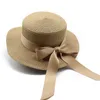 Novo verão chapéu de palha de aba plana feminino japonês e coreano bowtie fita de palha de malha plana chapéu de sol acessórios de roupas chapéu de praia