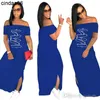 RETAIL Plus Size 3xl 2023 Summer Womens Causal Maxi Dresses Designer Split Short Sleeve Dress Letter Print Clothing