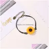 Pulseras con dijes Pulsera de girasol para mujer Cadena de cuerda creativa Joyería de moda Alta calidad Metal de moda Bransoletka Entrega directa Dhpcv