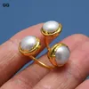 Bröllopsringar smycken naturligt sötvatten pärla med guldpläterad ram liten finger för kvinnor gåva justerbar klassiker