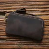 Bag Organizer LEACOOL Genuine Leather Men Key Wallet Zipper Housekeeper Pouch Holder chain Crazy Horse Coin Purse Card 230509