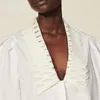 Bluzki damskie koszule bawełniane koronkowe popelowe koszulę 2023 Summer Pure White Women Women Lapel Cardigan Jednodustrony puff rękawów Topwomen