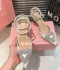 23S Designer Elegance New Pointed Mach Heart Sandals Comfortable Versatile Two Diamonds Choose Black and White Triple Heart Satin Ankle-Strap Pumps Original Box