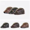 Berets Retro PU Leather Hats For Men Autumn Winter Faux Hat Middleaged Men's Visor Warm Flat ed Cap Adjustable 230509