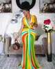 Ethnic Clothing Fashion Print African High Waist Vneck Maxi Dress for Women Elegant Lady Evening Party Dresses Summer Female Sexy Bodycon Gown 230510