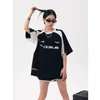 여성 S T 셔츠 houzhou kaus wanita atasan 빈티지 ukuran besar y2k pakaian jalanan lengan pendek kpop grafis hippie gaya korea 230509