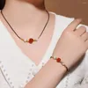 Pulseira de colar de ágata vermelha de estilo chinês para mulheres para mulheres simples feijão de grama sortuda clavícula de jóias de jóias