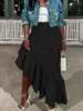 Faldas WUHE Ruffles Hem Asimétrico Cintura alta Maxi Falda larga 2023 Otoño Invierno Streetwear Moda Mujer