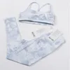 Yoga LL-008 Womens Sports Tights Bra Womens Tie Dye Set Hip Lift High Waist Naked Fitness Pants Beautiful Back Shockproof Bra Perfect Match