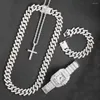 Brincos de colar Definir Design Hip Hop Silver Cor Miami Link Chain Bracelet Watch Combo Combo Sets Acessórios de rua Cabine