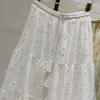 スカート韓国のファッション刺繍女性のための白い白いスカート弾性ウエストドローストリングエレガントな大きな裾カワイイロングジュペ