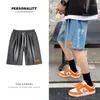 Men's Jeans Blue/black Denim Shorts Loose Summer Thin Label Male Japanese Tide Brand Stitching Hiphop Washed Casual Five-point Pants