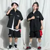 Abbigliamento da palco per bambini, abbigliamento da ballo hip-hop, camicia nera a maniche corte, pantaloncini cargo per ragazze, ragazzi, costumi di danza jazz, abiti streetwear