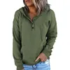 Women's Hoodies & Sweatshirts Long Sleeve Pullover Solid Tops Kangaroo Pocket Hoodie With Drawstring Blouse Button Decoration